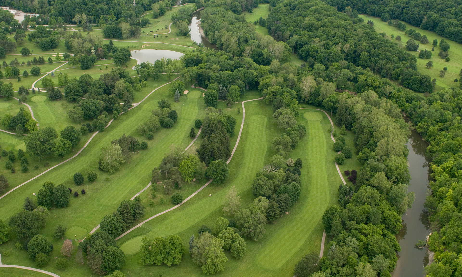 A bird's eye view above a golf course