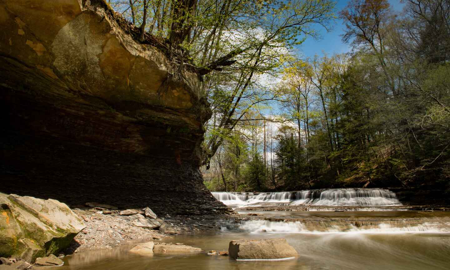 A quarry with rushing water 