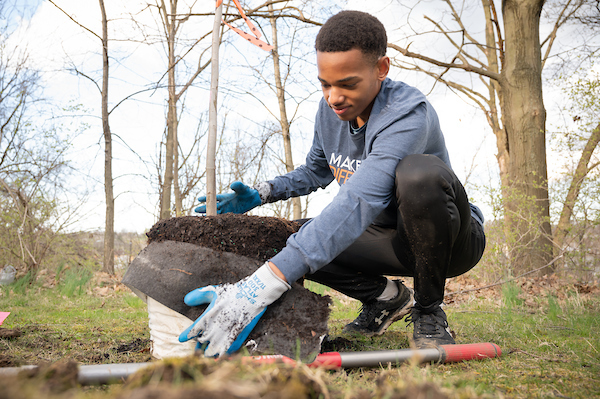 Man planting a plant