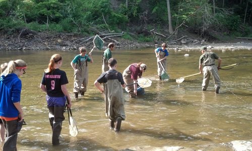 People working in the river 