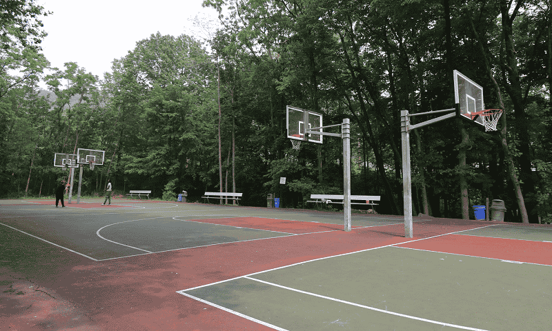 Basketball courts surrounded by trees